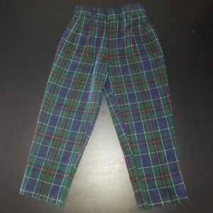Vintage Plaid Trousers with Green and Blue Pattern